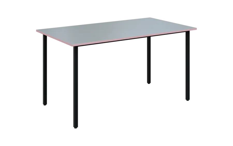 JSB 140N Jídelní stůl 1394 x 800 mm, deska šedá s hranou pastelově růžová / podnož černá